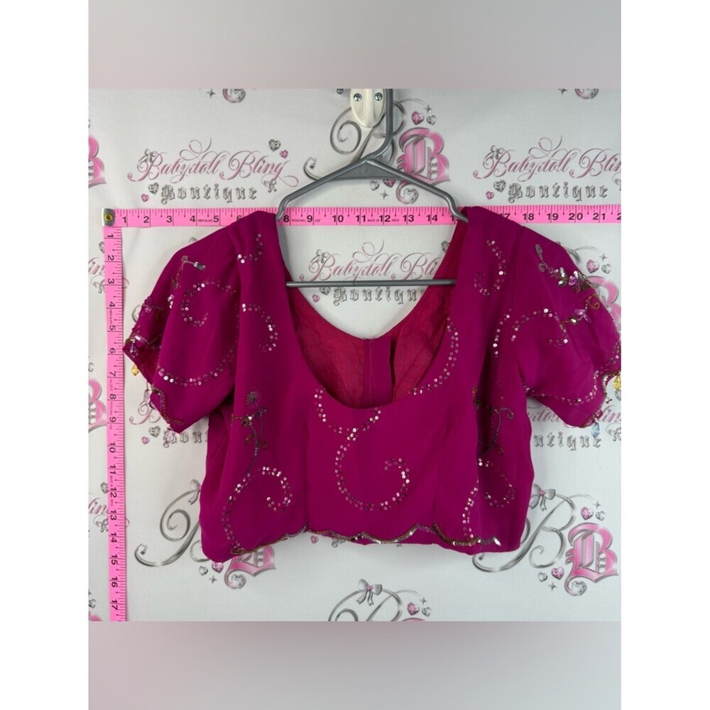 Crop top embroidered sparkles cropped shirt Sequined Magenta Sparkly Designs